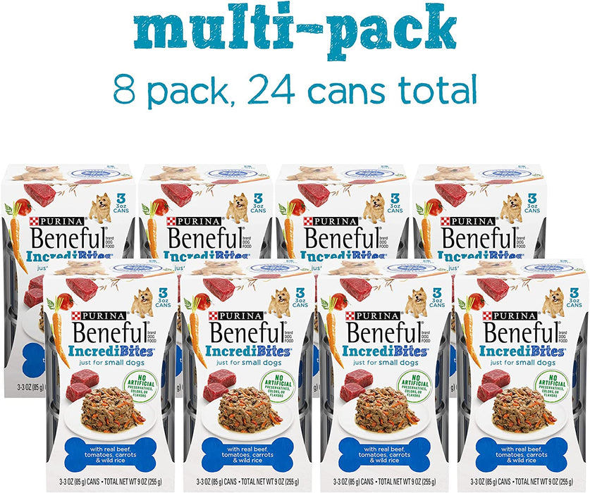 Purina Beneful Small Breed Wet Dog Food, IncrediBites With Real Beef - (8 Packs of 3) 3 oz. Cans