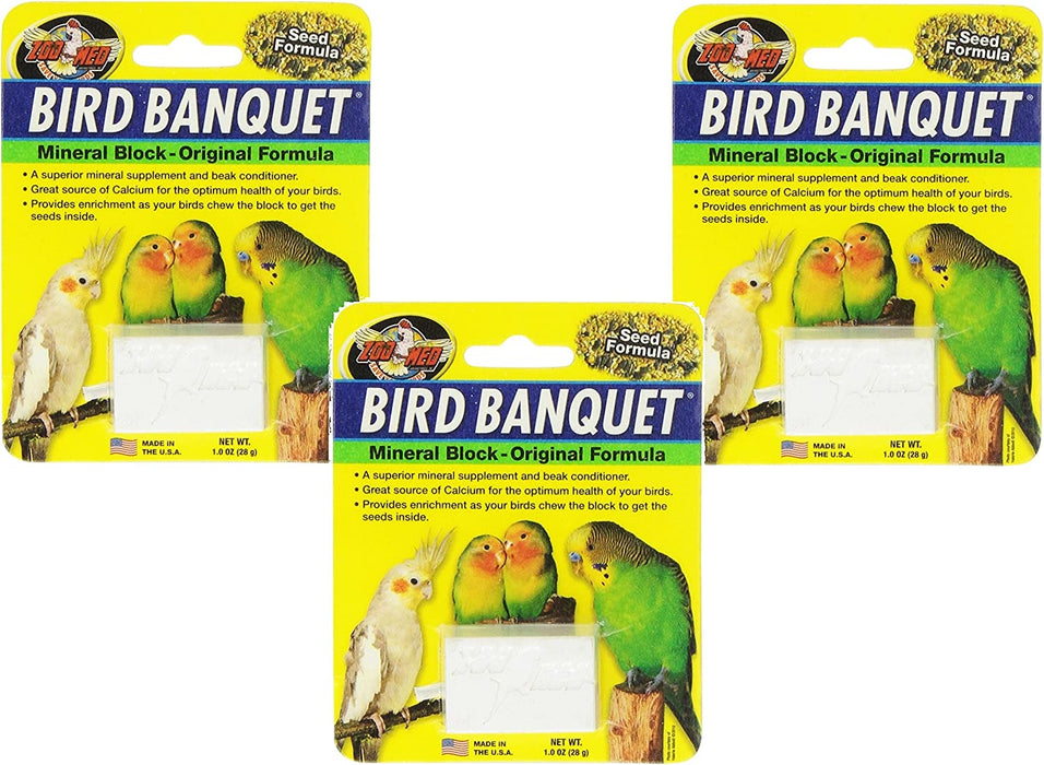 Zoo Med Mineral Block Original Formula Banquet Bird Food, 1-Ounce (3 Pack)